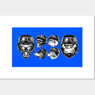 Set of animals bikers. Design of motorcycle riders. Sport mascots Posters and Art